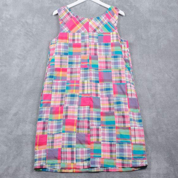 TALBOTS Patchwork Madras Plaid Shift Dress Preppy Classic Coastal Pink Sz 10 - Picture 5 of 7